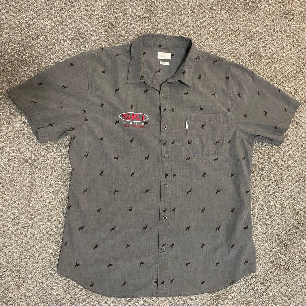 Walker Refinery Vail Ski Base SS Mens XL Button Down Shirt *ink stain